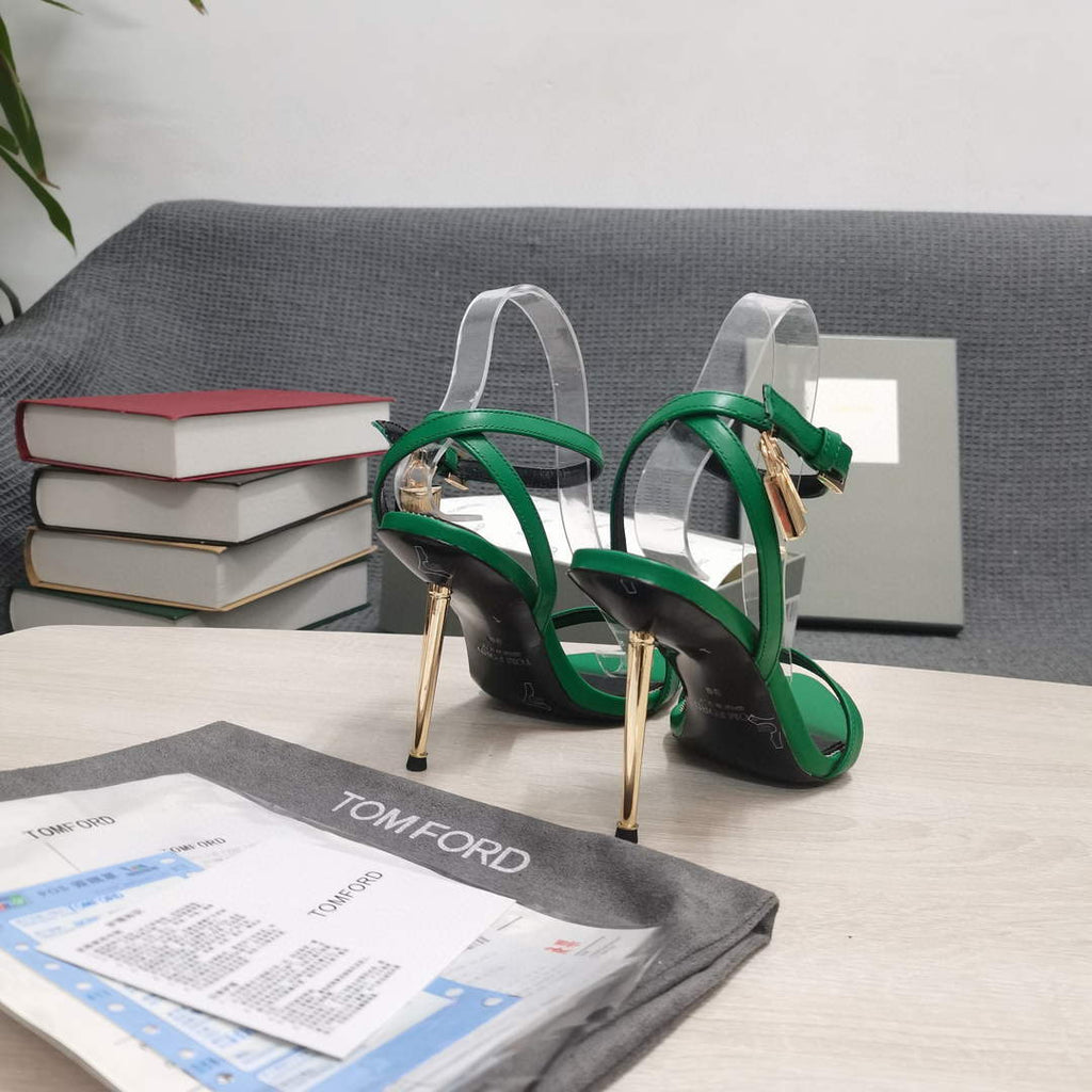 Tomford Shiny Leather Padlock Pointy Naked Sandal 105mm W22807