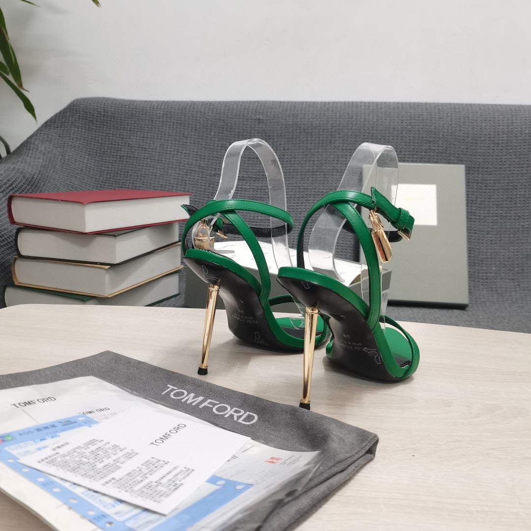 Tomford Shiny Leather Padlock Pointy Naked Sandal 105mm W22807