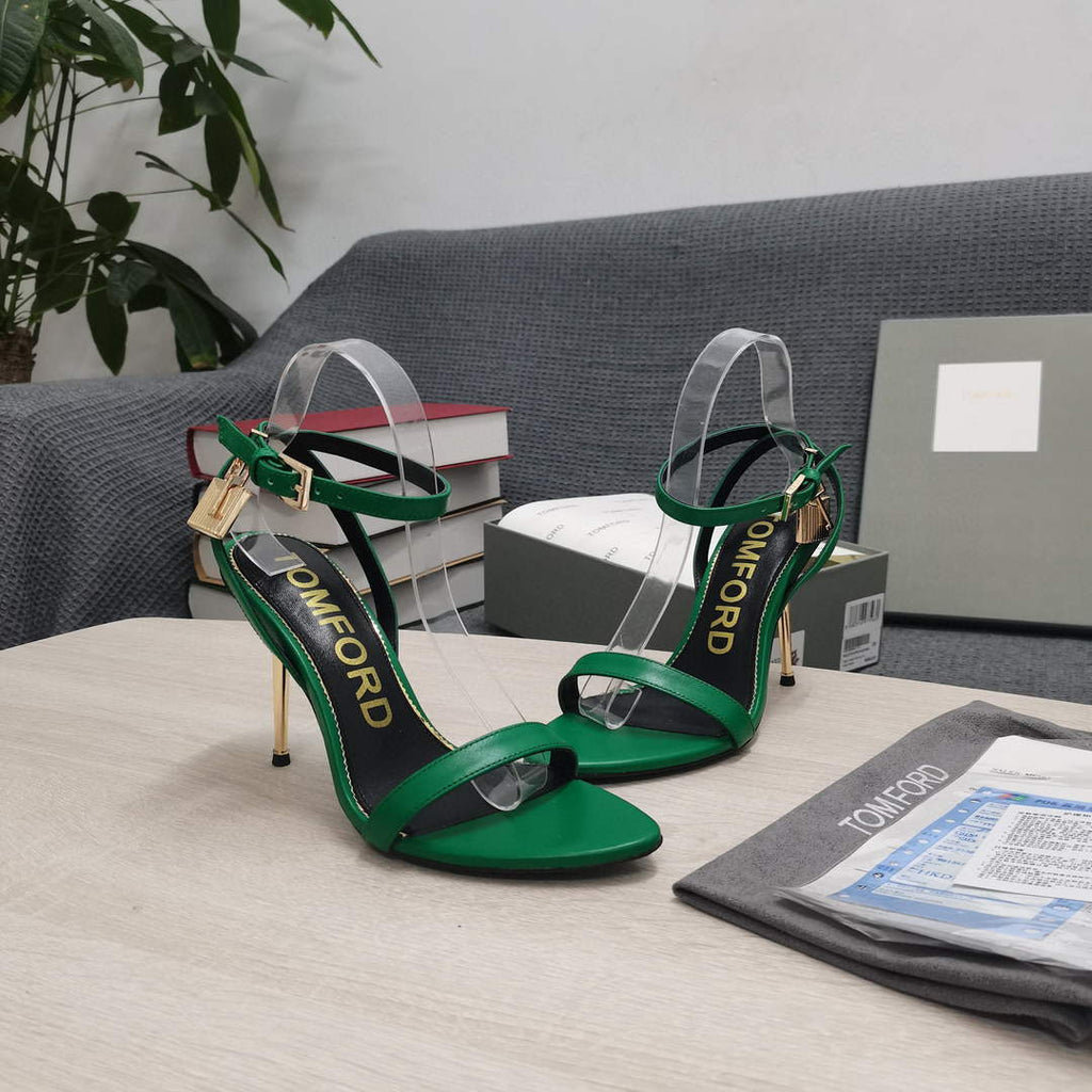 Tomford Shiny Leather Padlock Pointy Naked Sandal 105mm W22807