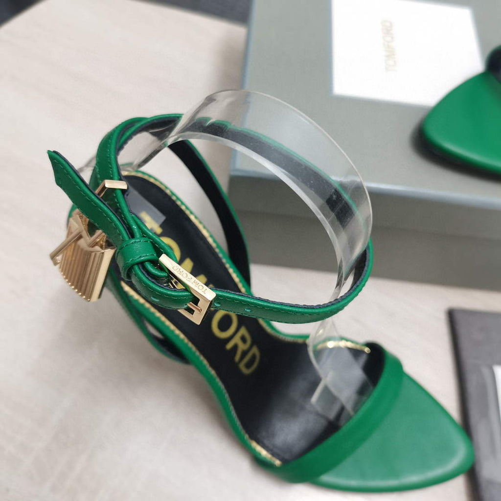 Tomford Shiny Leather Padlock Pointy Naked Sandal 105mm W22807