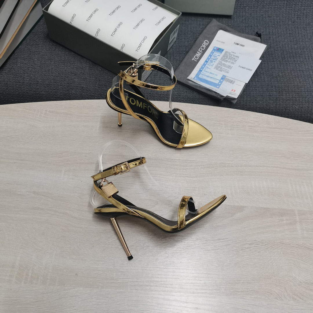 Tomford Shiny Leather Padlock Pointy Naked Sandal 105mm W22808