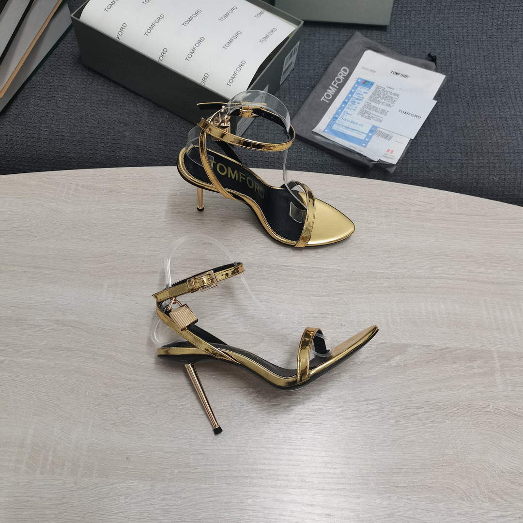 Tomford Shiny Leather Padlock Pointy Naked Sandal 105mm W22808