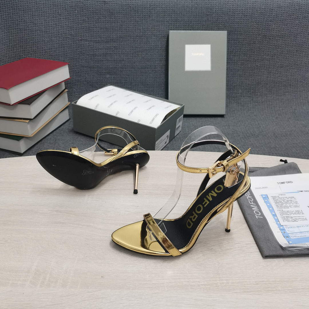 Tomford Shiny Leather Padlock Pointy Naked Sandal 105mm W22808