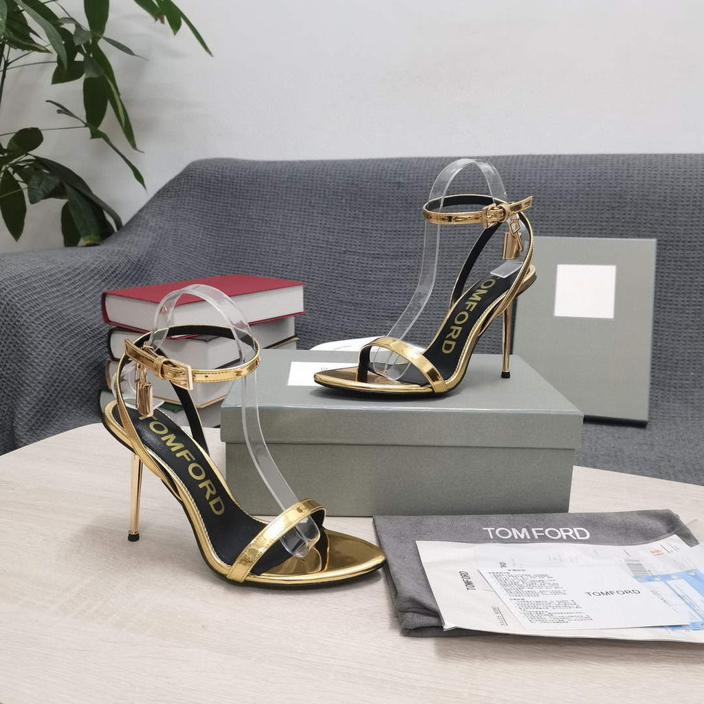 Tomford Shiny Leather Padlock Pointy Naked Sandal 105mm W22808
