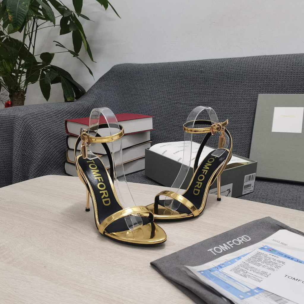 Tomford Shiny Leather Padlock Pointy Naked Sandal 105mm W22808