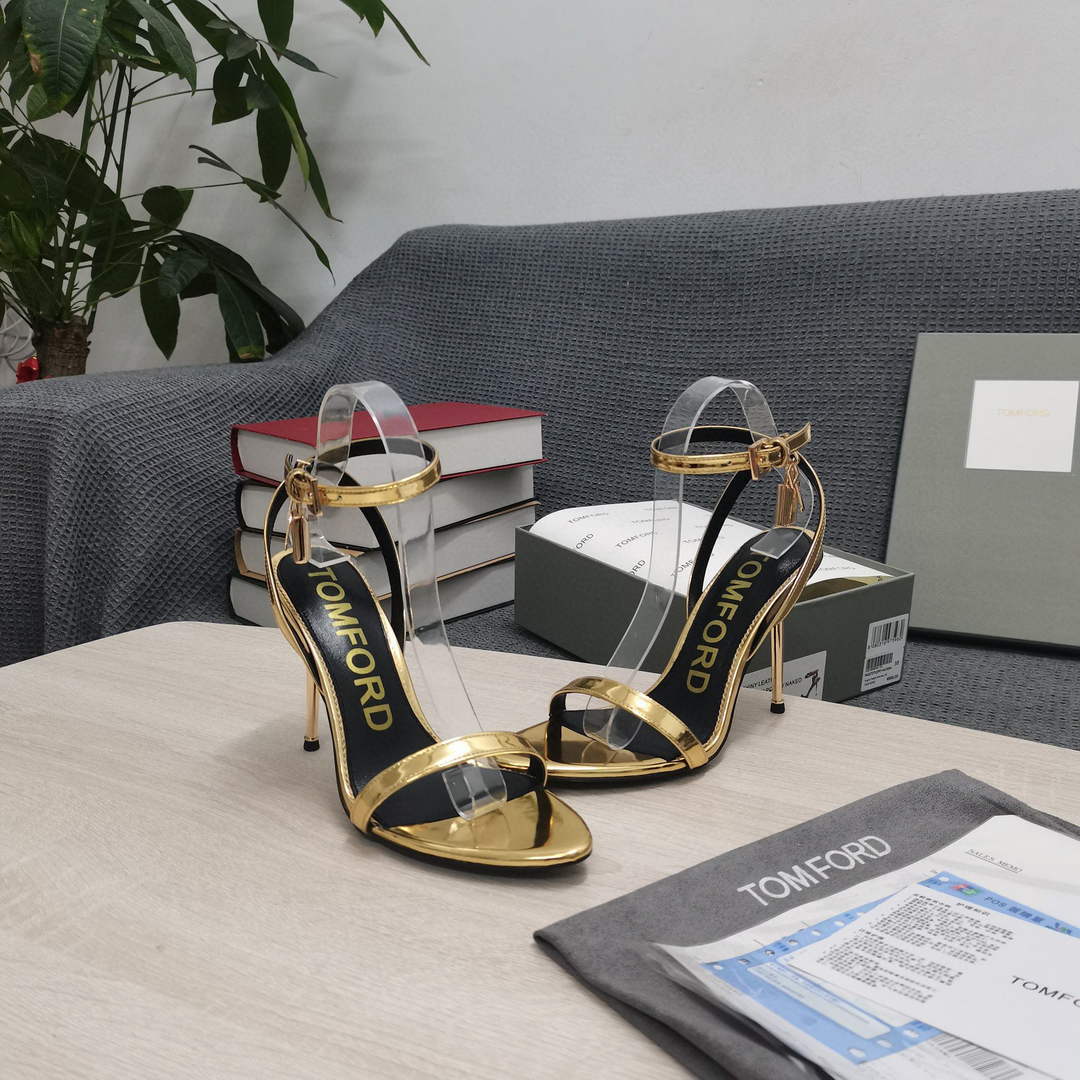 Tomford Shiny Leather Padlock Pointy Naked Sandal 105mm W22808