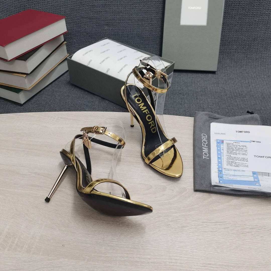 Tomford Shiny Leather Padlock Pointy Naked Sandal 105mm W22808