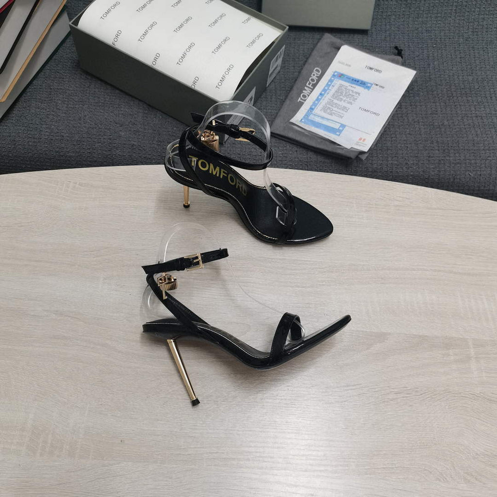 Tomford Shiny Leather Padlock Pointy Naked Sandal 105mm W228010