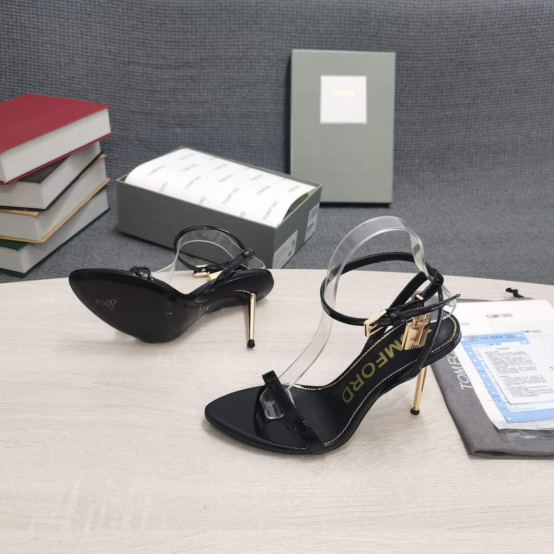 Tomford Shiny Leather Padlock Pointy Naked Sandal 105mm W228010