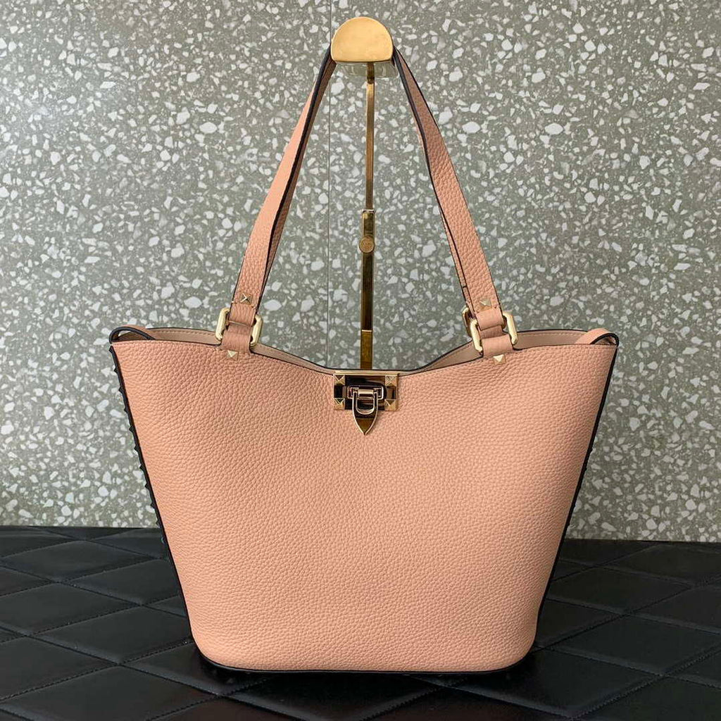 Valentino 0055 GARAVANI Rockstud Small Poudre Leather Tote Bag Pink