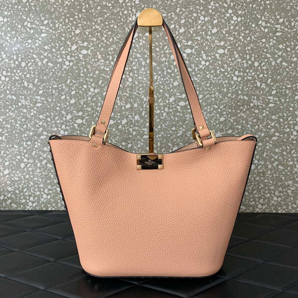 Valentino 0055 GARAVANI Rockstud Small Poudre Leather Tote Bag Pink