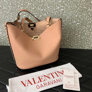 Valentino 0055 GARAVANI Rockstud Small Poudre Leather Tote Bag Pink - Default Title - View 4