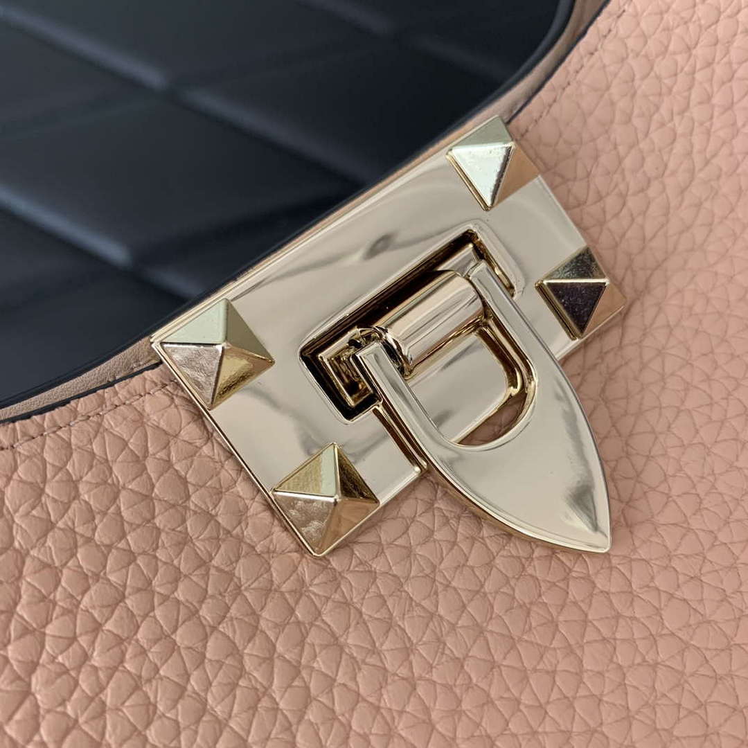 Valentino 0055 GARAVANI Rockstud Small Poudre Leather Tote Bag Pink