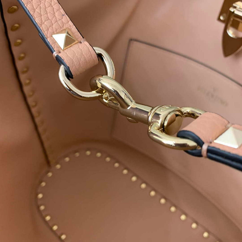 Valentino 0055 GARAVANI Rockstud Small Poudre Leather Tote Bag Pink