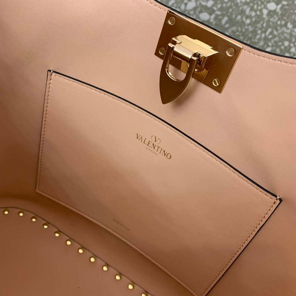 Valentino 0055 GARAVANI Rockstud Small Poudre Leather Tote Bag Pink