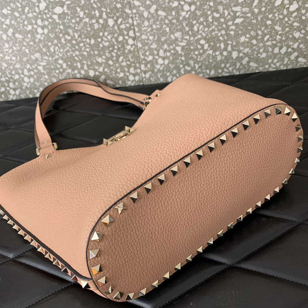 Valentino 0055 GARAVANI Rockstud Small Poudre Leather Tote Bag Pink - Default Title - View 9