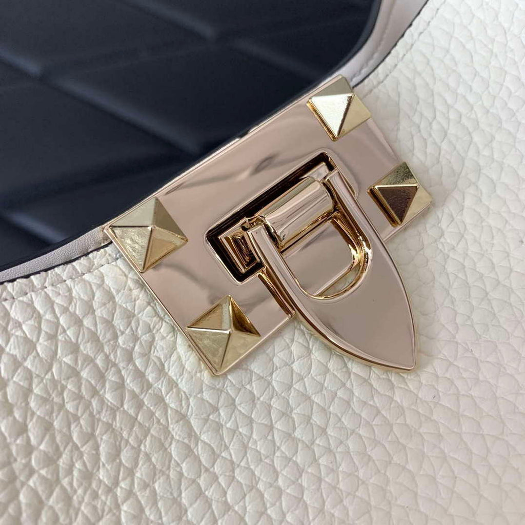 Valentino 0055 GARAVANI Rockstud Small Poudre Leather Tote Bag White