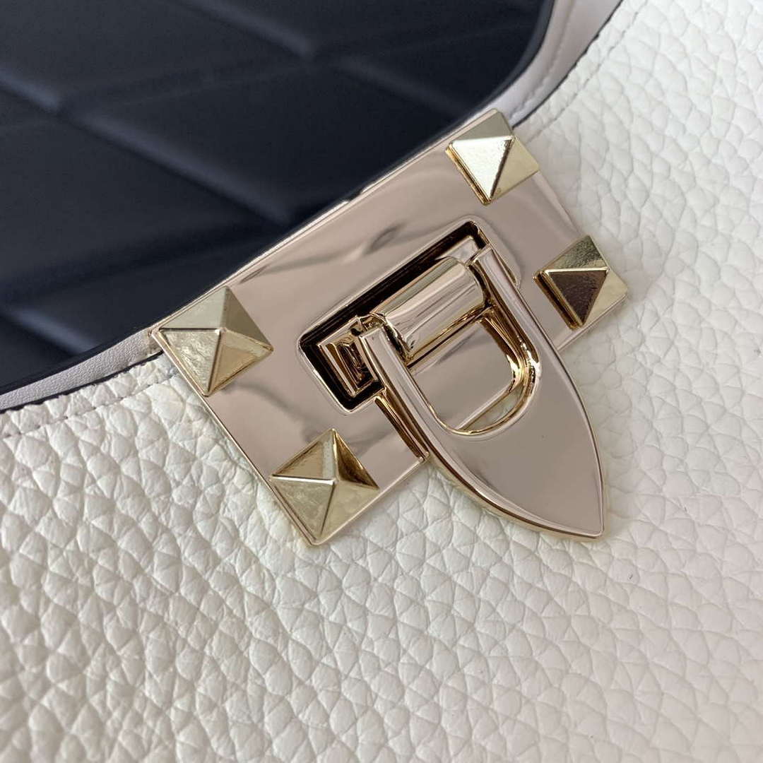 Valentino 0055 GARAVANI Rockstud Small Poudre Leather Tote Bag White