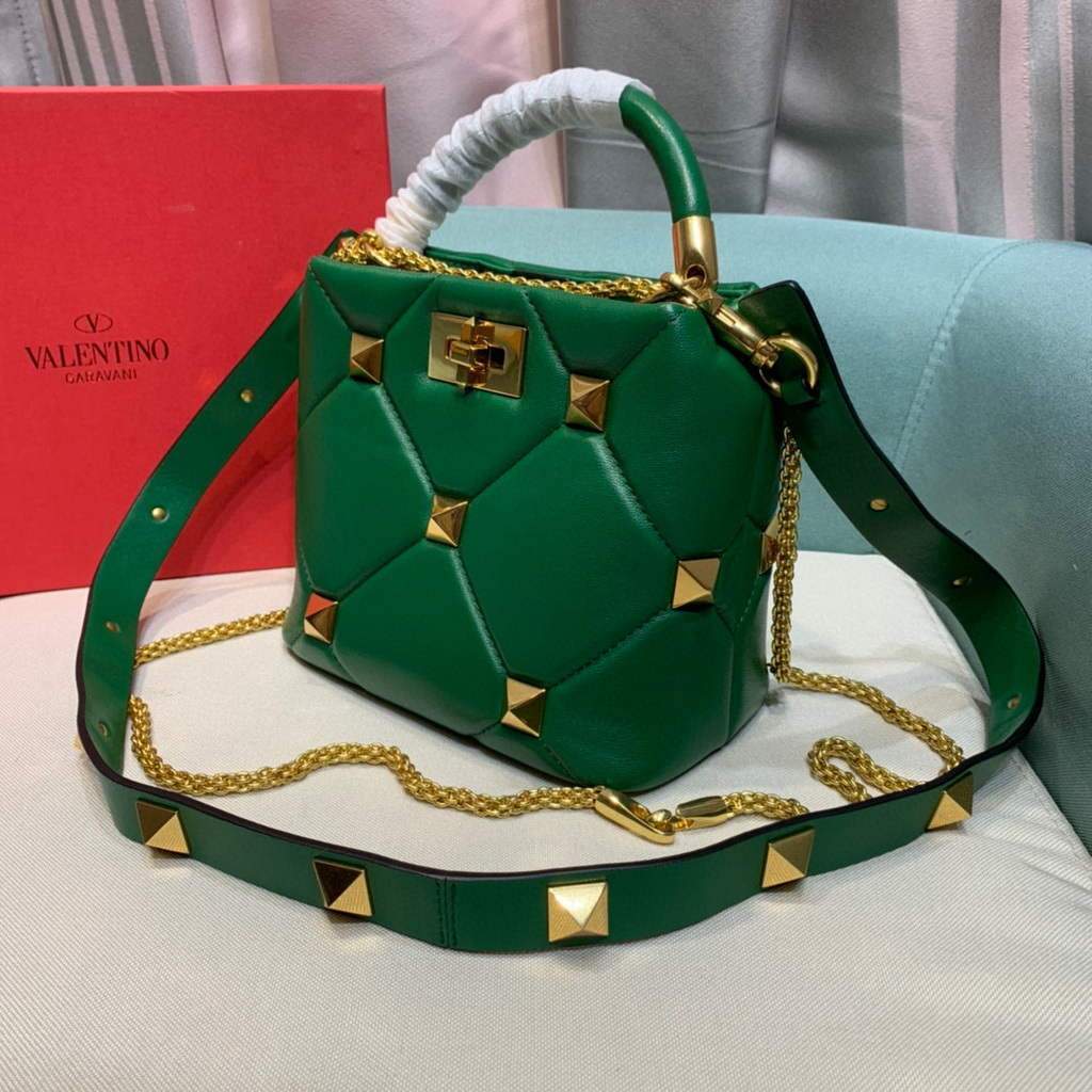 Valentino 0097S Small Roman Stud The Handle Bag In Nappa Green