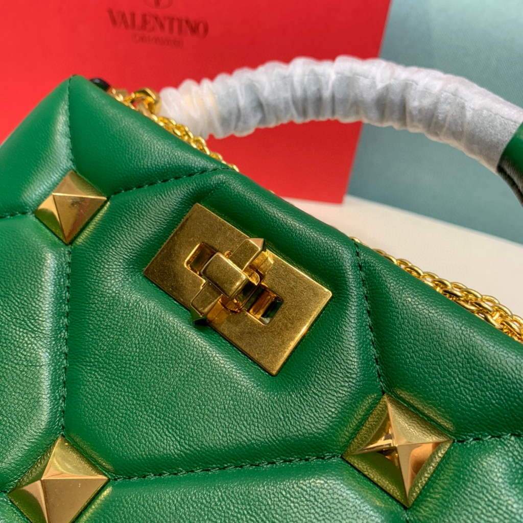 Valentino 0097S Small Roman Stud The Handle Bag In Nappa Green