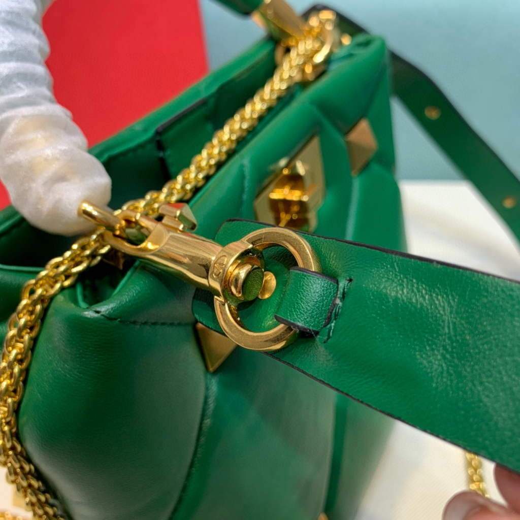 Valentino 0097S Small Roman Stud The Handle Bag In Nappa Green