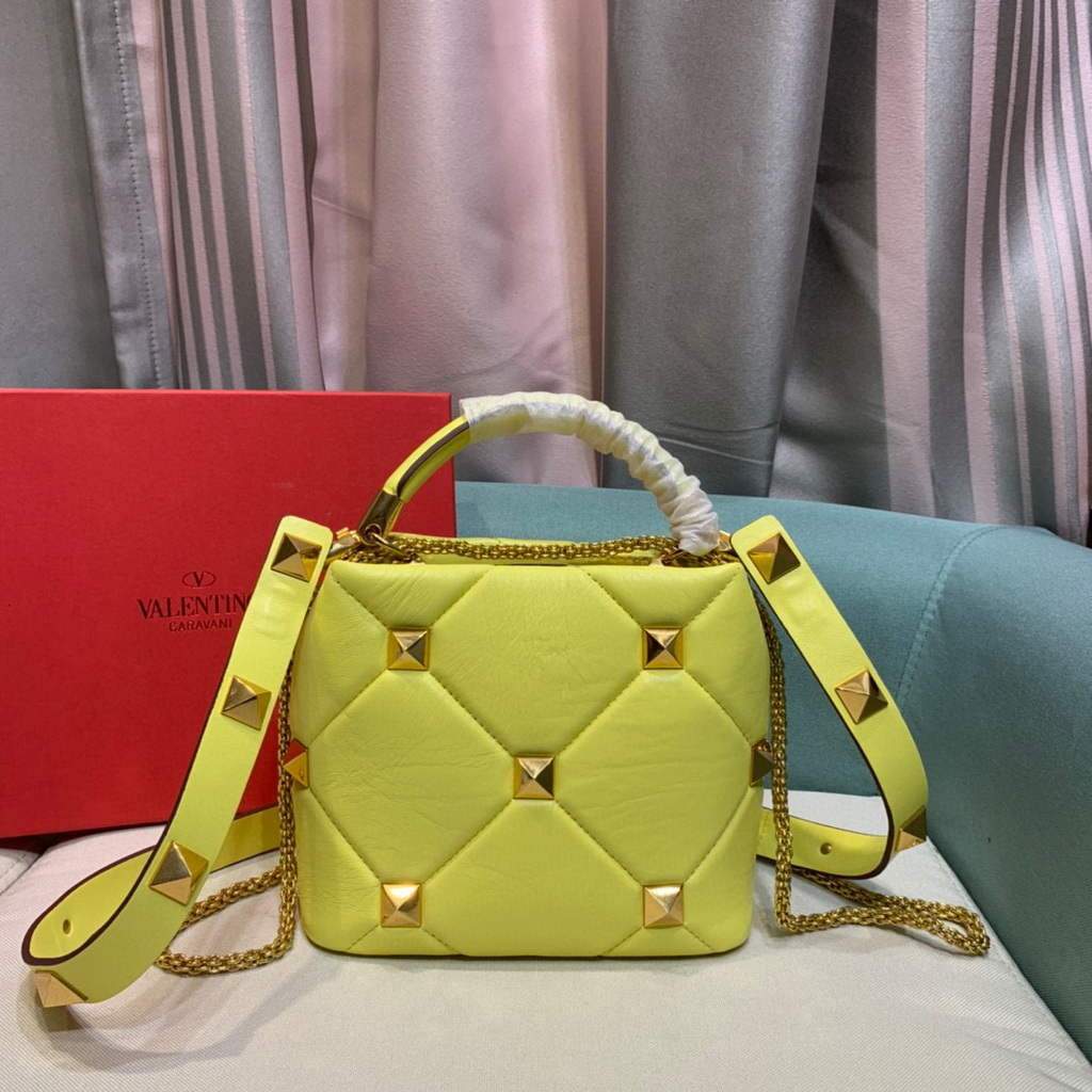 Valentino 0097S Small Roman Stud The Handle Bag In Nappa Yellow