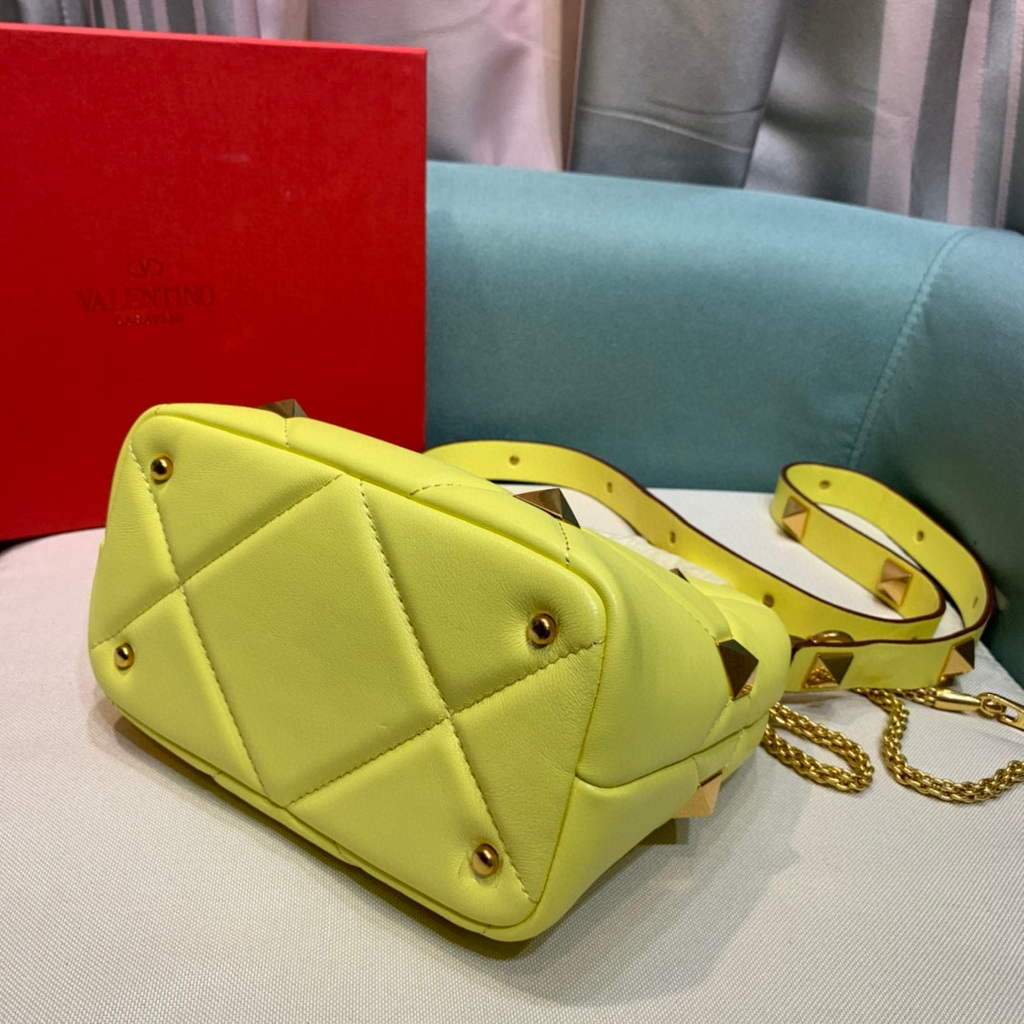 Valentino 0097S Small Roman Stud The Handle Bag In Nappa Yellow