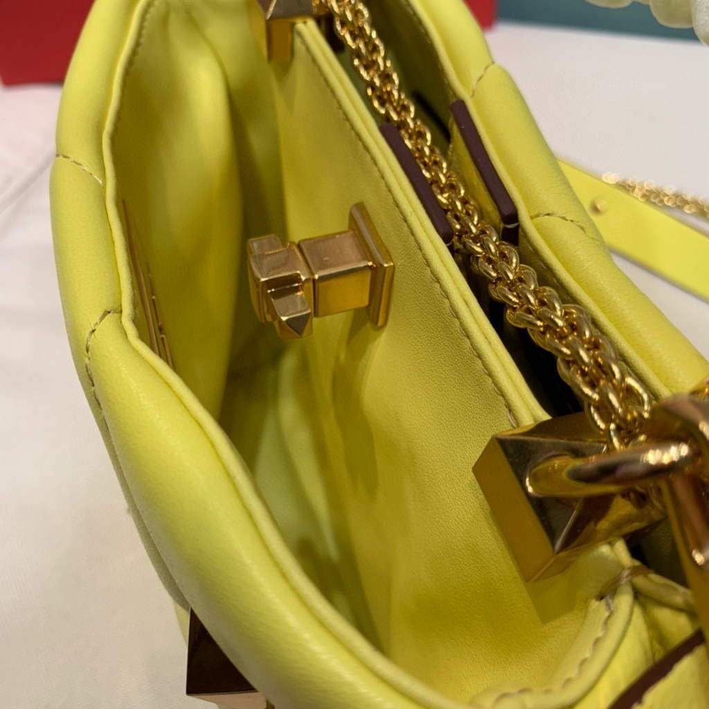 Valentino 0097S Small Roman Stud The Handle Bag In Nappa Yellow
