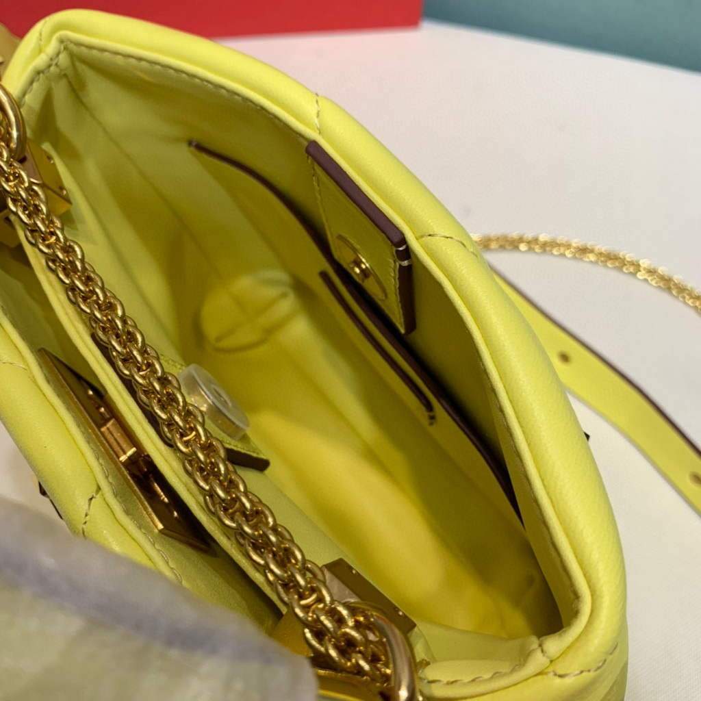 Valentino 0097S Small Roman Stud The Handle Bag In Nappa Yellow