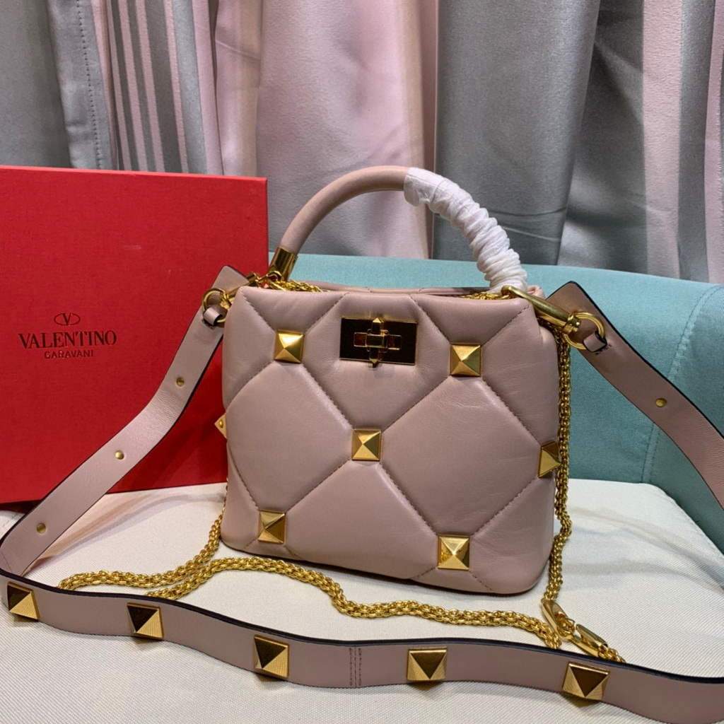 Valentino 0097S Small Roman Stud The Handle Bag In Nappa Nude