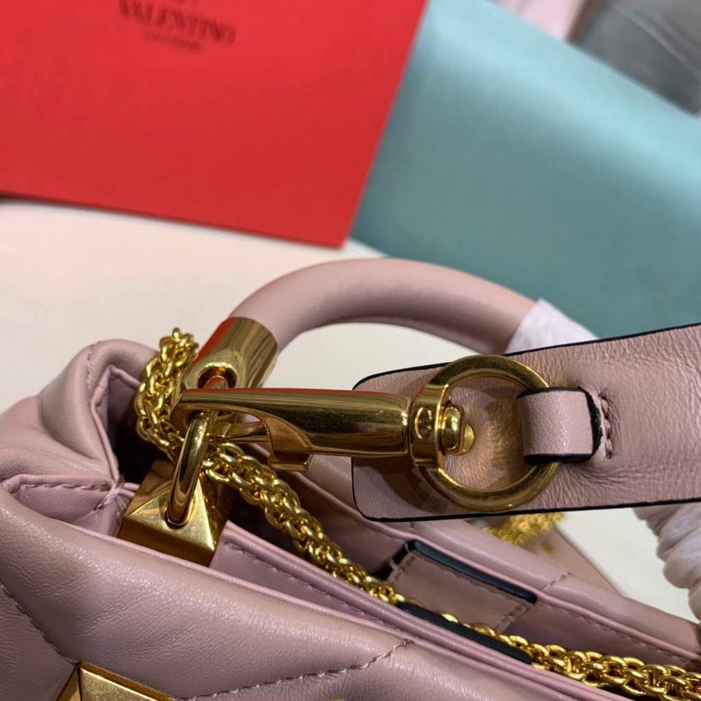 Valentino 0097S Small Roman Stud The Handle Bag In Nappa Nude