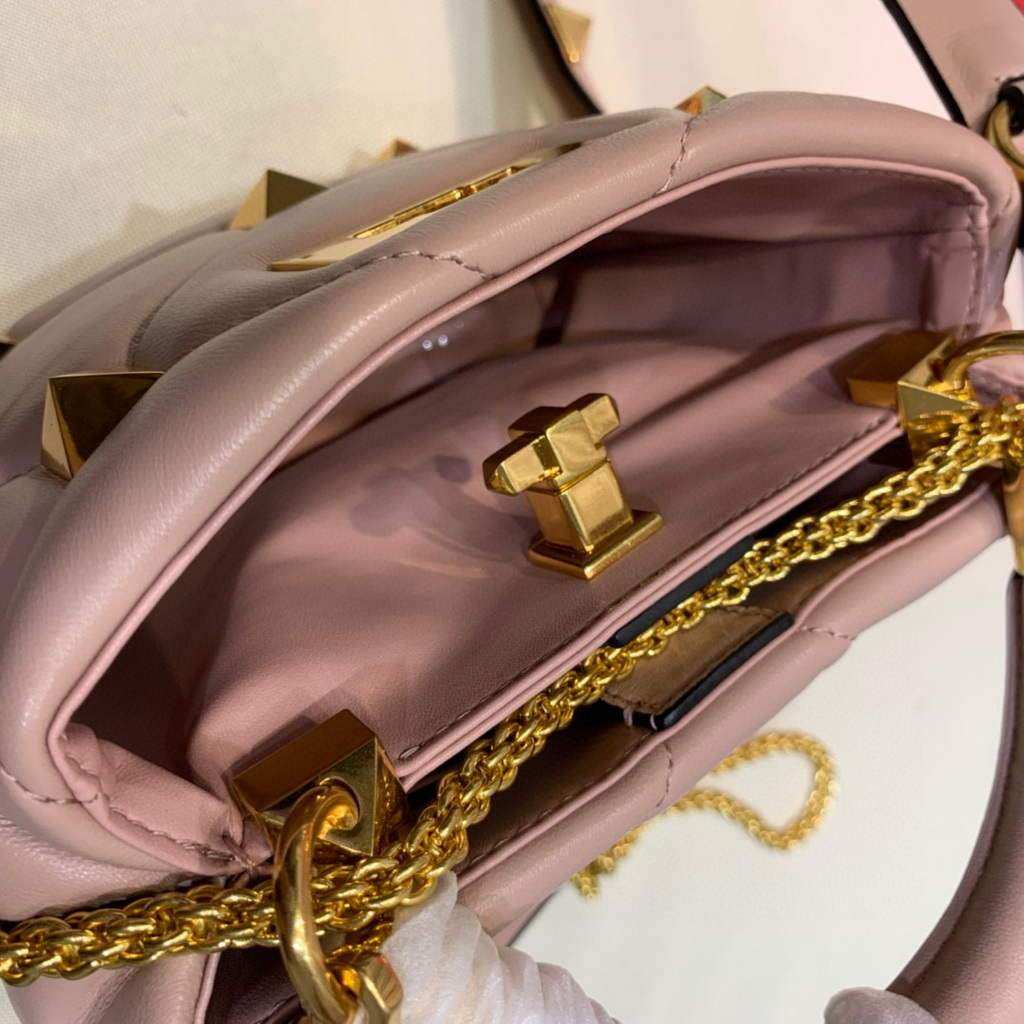 Valentino 0097S Small Roman Stud The Handle Bag In Nappa Nude