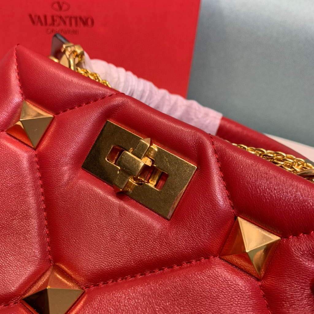 Valentino 0097S Small Roman Stud The Handle Bag In Nappa Red