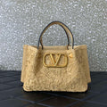 Valentino 0220s Shopping Summer Tote bag in Beige Lace-Effect Raffia Straw - Default Title - View 1