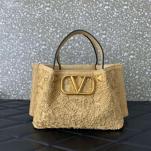 Valentino 0220s Shopping Summer Tote bag in Beige Lace-Effect Raffia Straw - Default Title - View 1