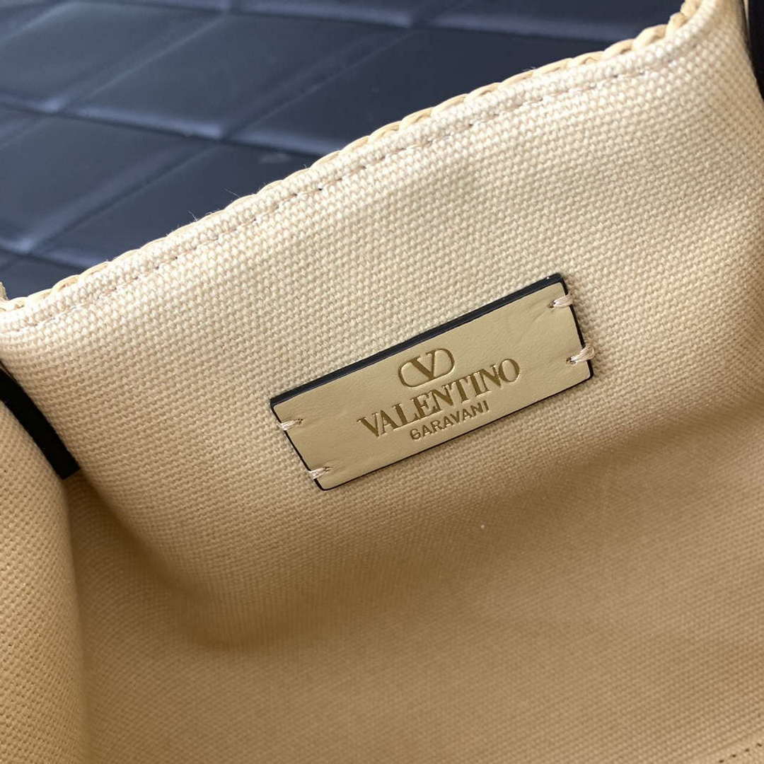 Valentino 0220s Shopping Summer Tote bag in Beige Lace-Effect Raffia Straw