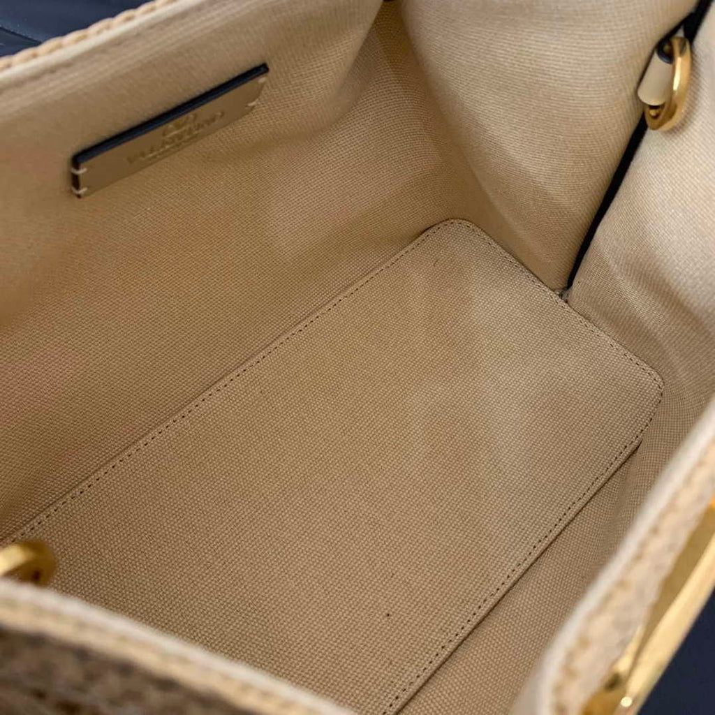 Valentino 0220s Shopping Summer Tote bag in Beige Lace-Effect Raffia Straw