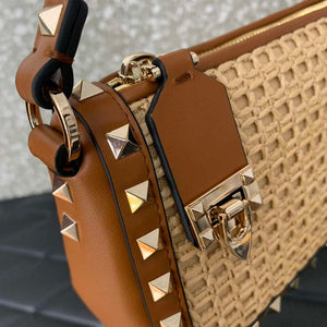 Valentino 03111 Garavani Rockstud Shoulder Bag Raffia - Default Title - View 5