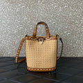 Valentino 0314 Garavani Rockstud Leather bucket Bag Raffia