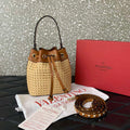 Valentino 03191 VLOGO SIGNATURE MINI BUCKET BAG IN SYNTHETIC RAFFIA