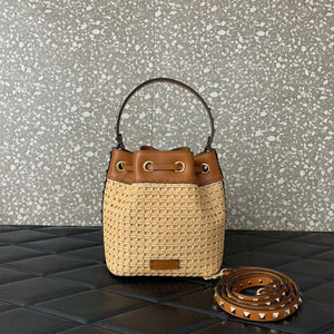 Valentino 03191 VLOGO SIGNATURE MINI BUCKET BAG IN SYNTHETIC RAFFIA - Default Title - View 3