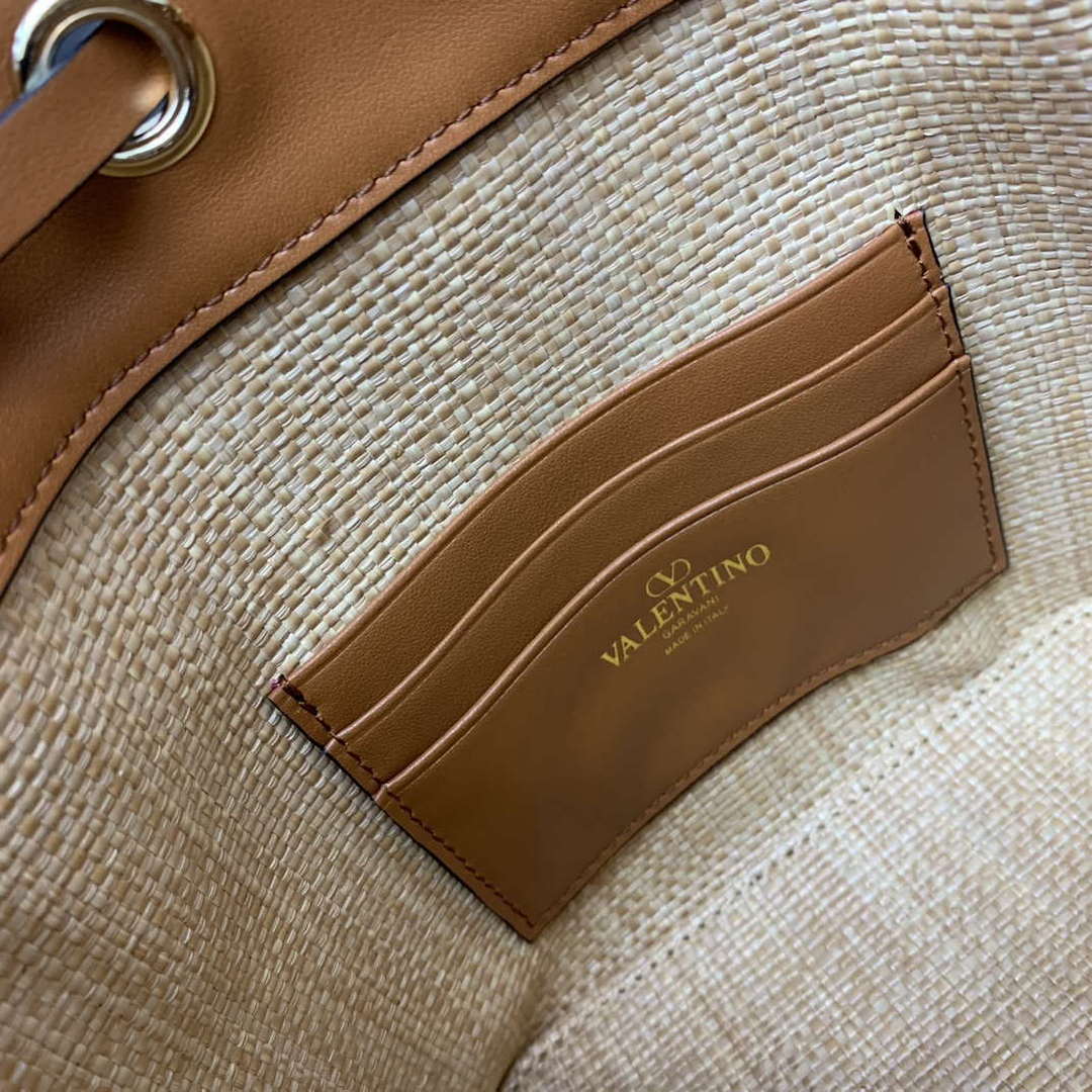 Valentino 03191 VLOGO SIGNATURE MINI BUCKET BAG IN SYNTHETIC RAFFIA