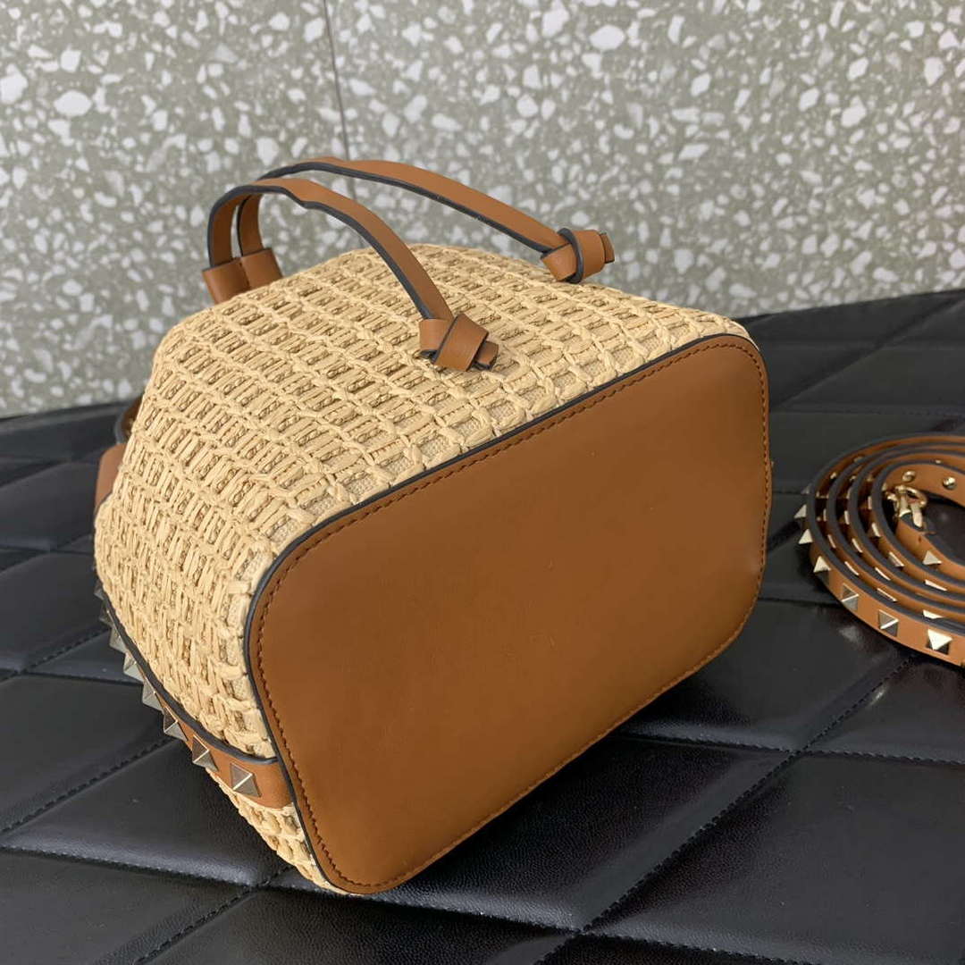 Valentino 03191 VLOGO SIGNATURE MINI BUCKET BAG IN SYNTHETIC RAFFIA