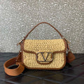 Valentino 0356 Garavani Rockstud VLOGO SIGNATURE Shoulder Bag Raffia