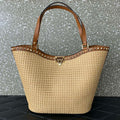 Valentino 0660 Garavani Rockstud leather-trimmed raffia shopper