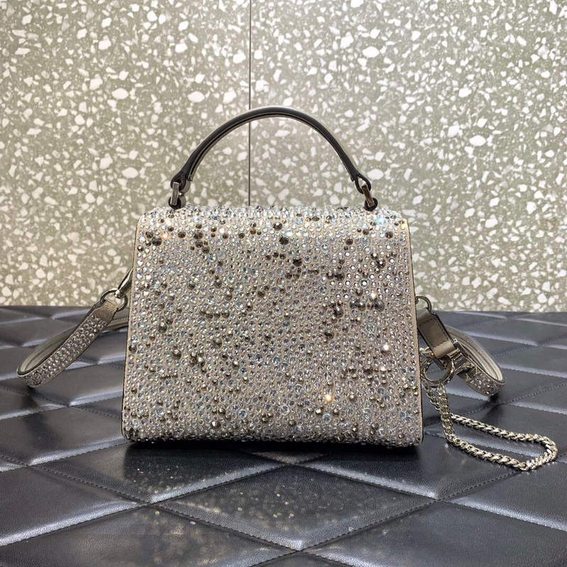 Valentino 1W2B0G97TZA0FO Vsling Mini Handbag With Sparkling Embroidery Pearl Gray