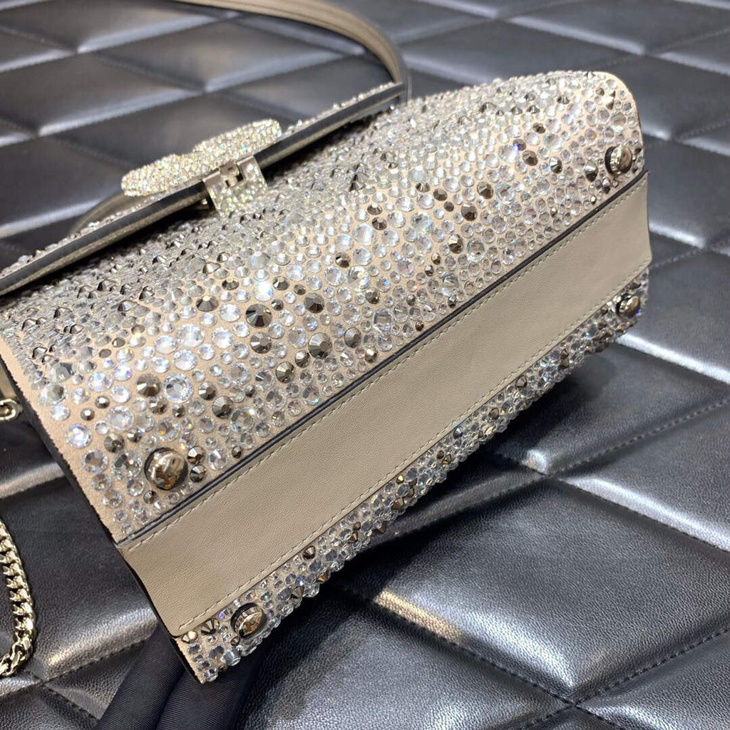 Valentino 1W2B0G97TZA0FO Vsling Mini Handbag With Sparkling Embroidery Pearl Gray
