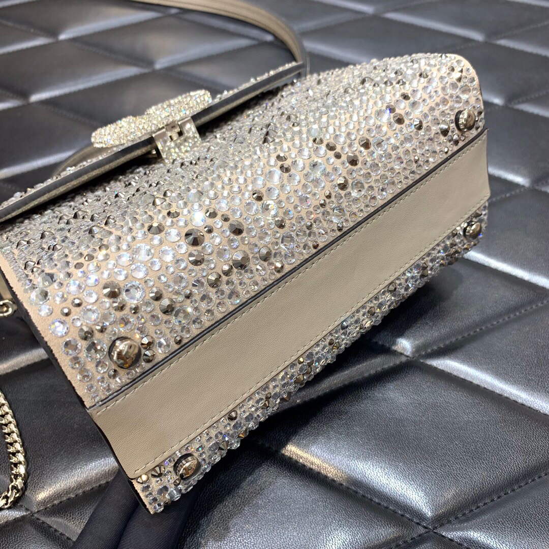 Valentino 1W2B0G97TZA0FO Vsling Mini Handbag With Sparkling Embroidery Pearl Gray