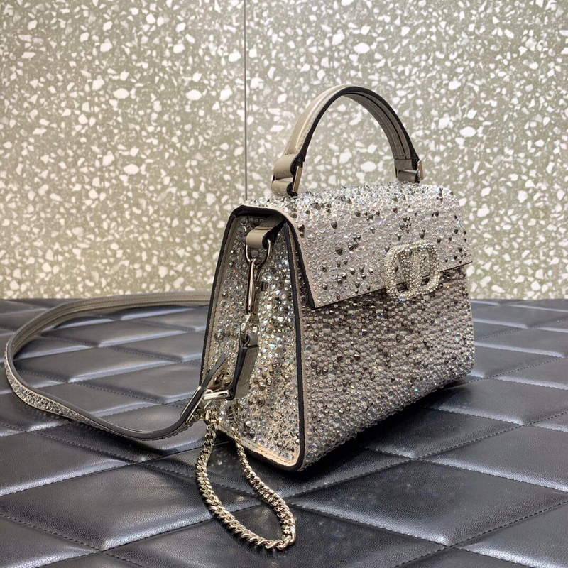 Valentino 1W2B0G97TZA0FO Vsling Mini Handbag With Sparkling Embroidery Pearl Gray