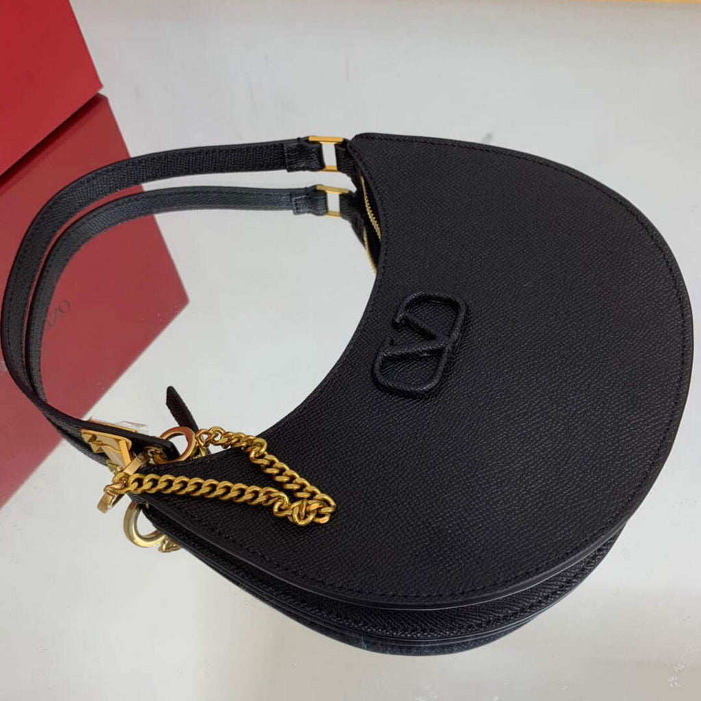 Valentino 1W2P0W19RQR Mini Vlogo Signature Grainy Calfskin Hobo Bag Black